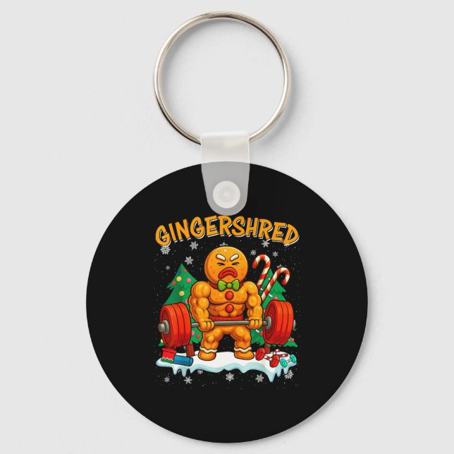 Gingershred Funny Gingerbread Man Gym Bodybuilding Keychain (Front)
