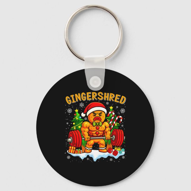 Gingershred Funny Gingerbread Man Gym Bodybuilding Keychain (Front)