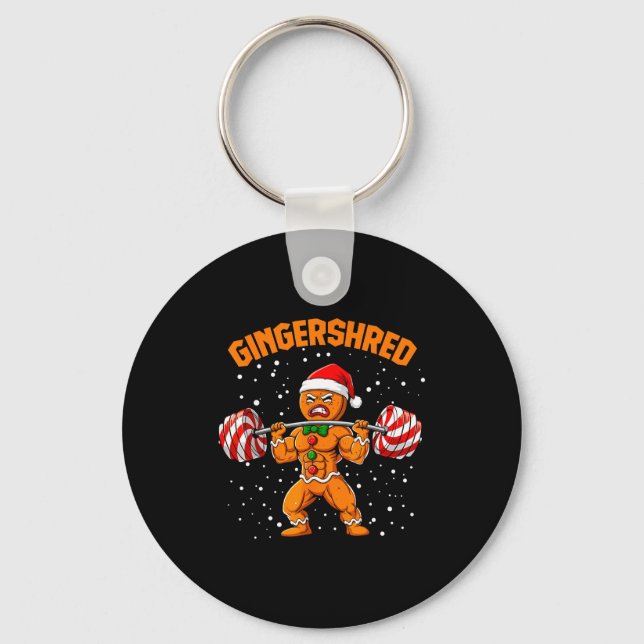 Gingershred Funny Gingerbread Man Gym Bodybuilding Keychain (Front)