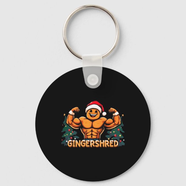 Gingershred Funny Gingerbread Man Gym Bodybuilding Keychain (Front)