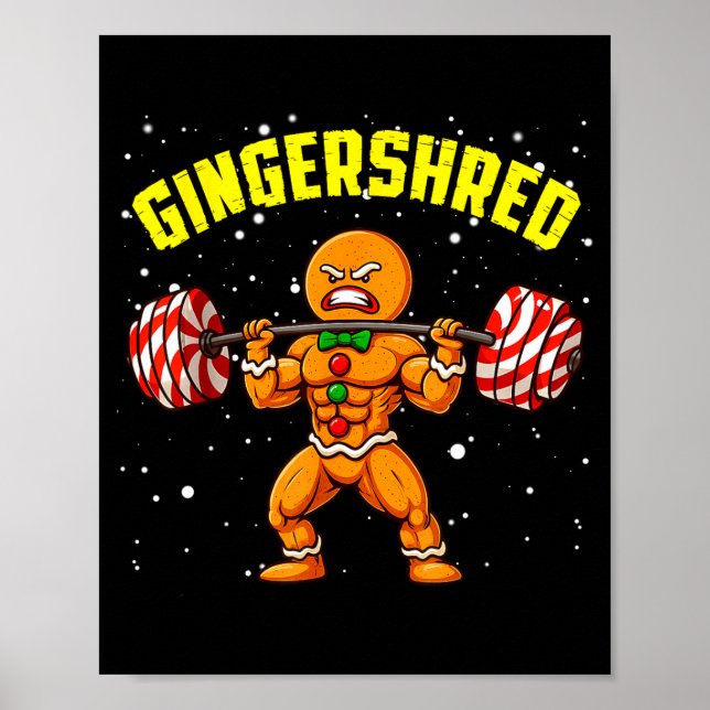Gingershred Funny Gingerbread Man Gym Bodybuilding Poster (Front)