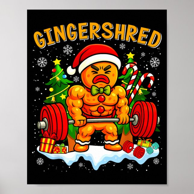Gingershred Funny Gingerbread Man Gym Bodybuilding Poster (Front)