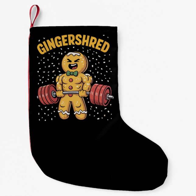 Gingershred Funny Gingerbread Man Gym Bodybuilding Small Christmas Stocking (Front)