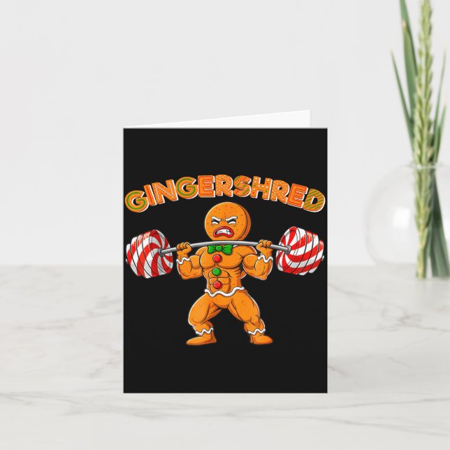Gingershred Funny Men Gym Bodybuilding Gingerbread Card (Front)