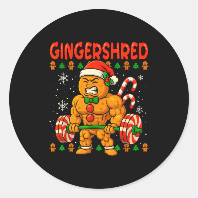 Gingershred Gingerbread Christmas Workout Gym Ging Classic Round Sticker (Front)