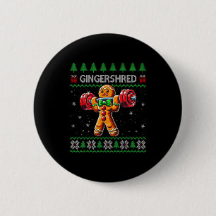Gingershred Gym Christmas Ugly Sweater Gingerbread 2 Inch Round Button