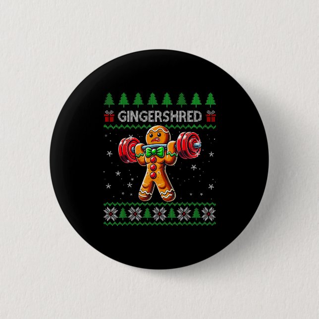 Gingershred Gym Christmas Ugly Sweater Gingerbread 2 Inch Round Button (Front)