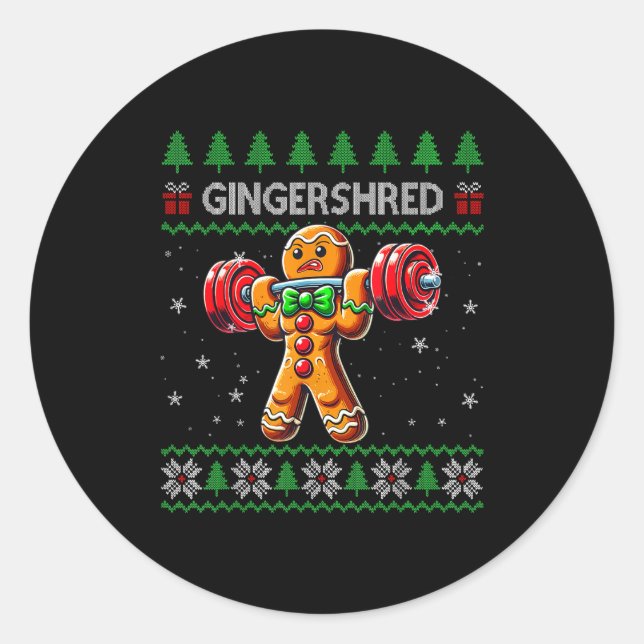 Gingershred Gym Christmas Ugly Sweater Gingerbread Classic Round Sticker (Front)