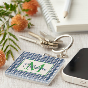 Gingham à carreaux bleu et vert Tartan Monogramme