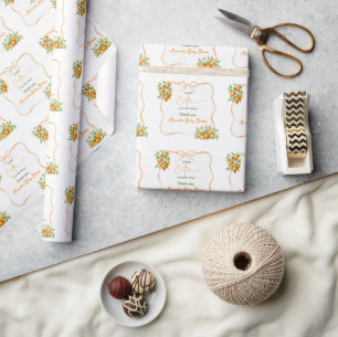 Gingham A Little Cutie Orange Baby Shower Wrapping Paper
