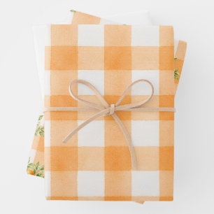 Gingham A Little Cutie Orange Baby Shower Wrapping Paper Sheet