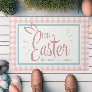 Gingham And Bunny Ears Happy Easter Personalized Doormat
