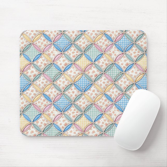 Gingham and Print Cathedral Window Quilt Design Mouse Pad (With Mouse)