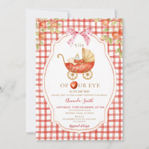 Gingham Apple of our Eye Baby Shower Carriage Invitation