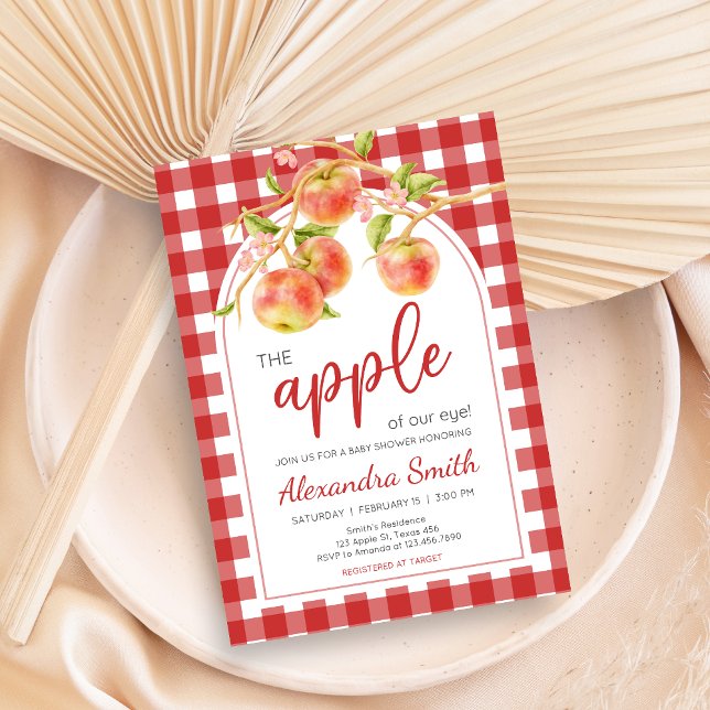 Gingham Apple of Our Eye Baby Shower Invitation (Apple Baby Shower Invitation)