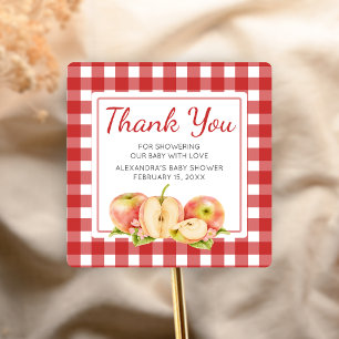 Gingham Apple of Our Eye Baby Shower Square Sticker