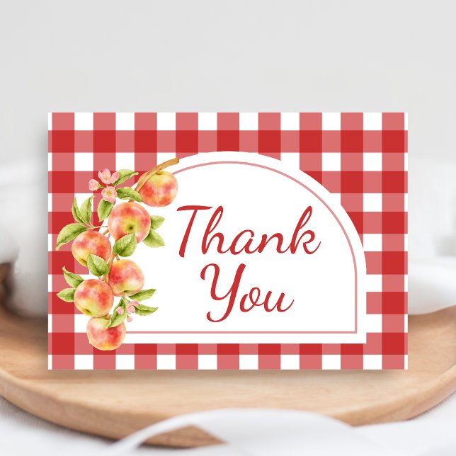 Gingham Apple of Our Eye Baby Shower Thank You Card (Apple Baby Shower Thank You Card)