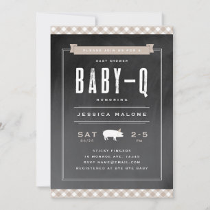 Gingham Baby BBQ Neutral Khaki Baby Shower Invitation