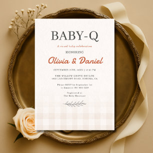 Gingham Baby Q Rustic Couples Baby Shower  Invitation
