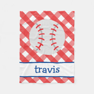 Gingham Baseball Personalized Fleece Blanket