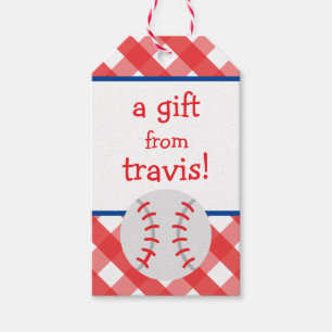 Gingham Baseball Personalized Gift Tags