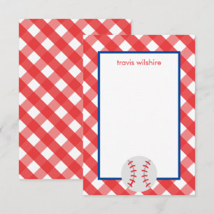 Gingham Baseball Personalized Note Cards