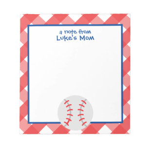 Gingham Baseball Personalized Notepad