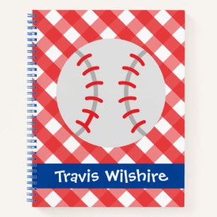 Gingham Baseball Personalized Spiral Notebook