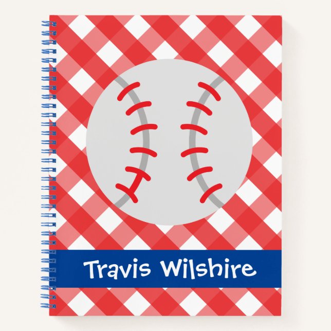 Gingham Baseball Personalized Spiral Notebook (Front)