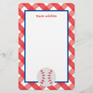 Gingham Baseball Personalized Stationery