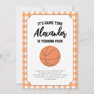 Gingham Basketball Birthday Invitation