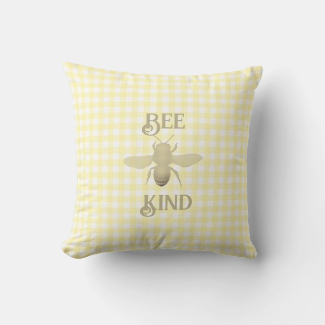 Gingham Bee Throw Pillow (Front)