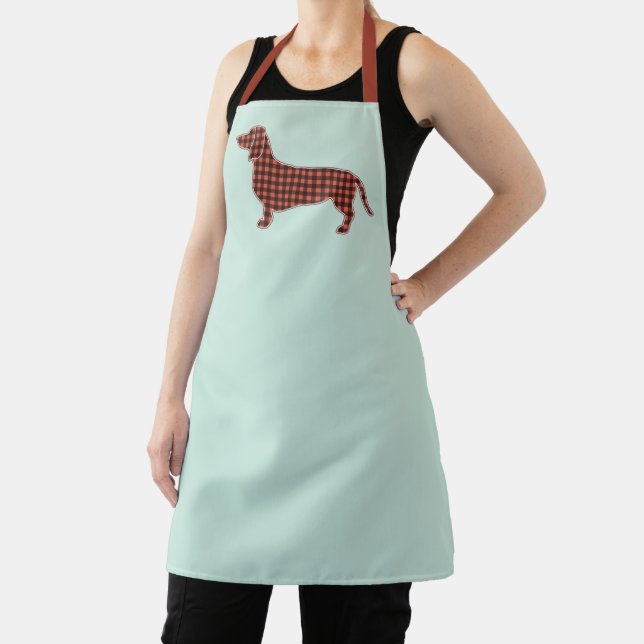 Gingham Black and Tan Dachshund Profile - Mint  Apron (Insitu)
