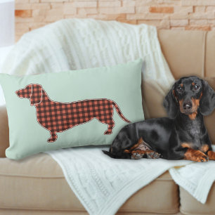 Gingham Black and Tan Dachshund Profile - Mint  Lumbar Pillow