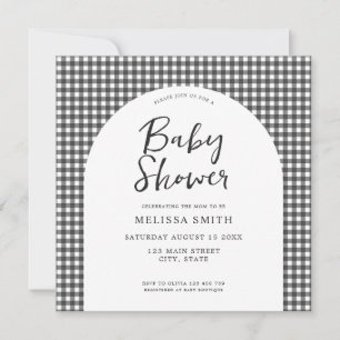 Gingham Black White Chequered Plaid Baby Shower Invitation