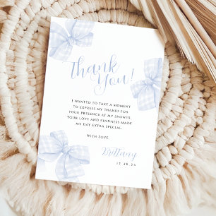 Gingham Blue Bow Baby Shower Thank You Card
