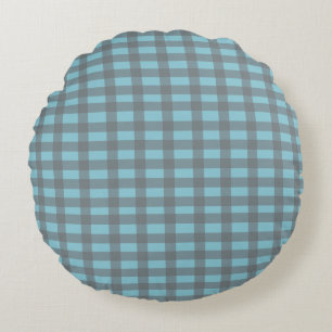 Gingham Blue Round Pillow