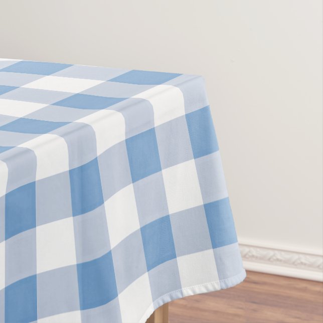 Gingham Blue Summer Picnic Plaid Tablecloth (In Situ)