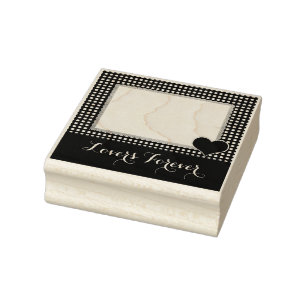Gingham Border Corner Heart Stamper Custom Text Rubber Stamp