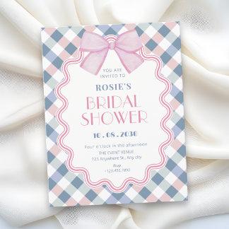 Gingham bow bridal shower invitation