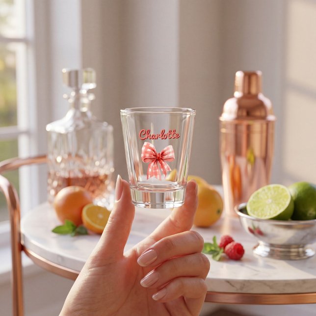 Gingham Bow personalized Script Design Shot Glass (Creator Uploaded)