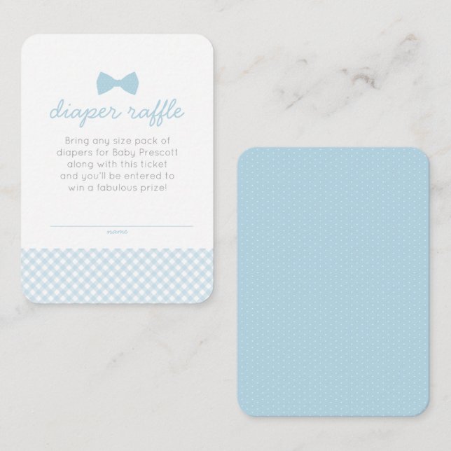 Gingham bow tie baby shower diaper raffle ticket enclosure card (Front/Back)