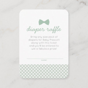 Gingham bow tie baby shower green diaper raffle enclosure card