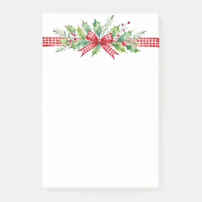 Gingham Bow with Holly Leaves and Red Berries Post-it Notes (Front)