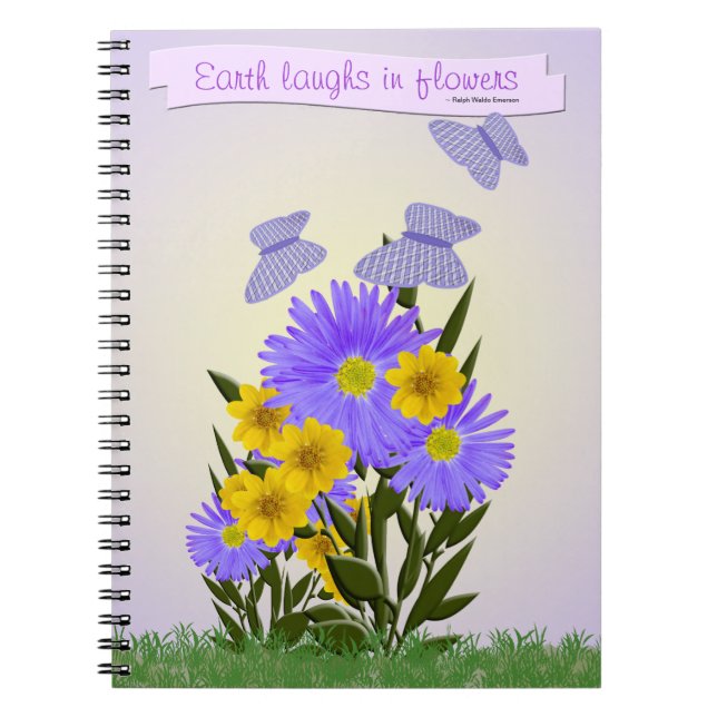 Gingham Butterflies and Wildflowers Personalized Notebook (Front)