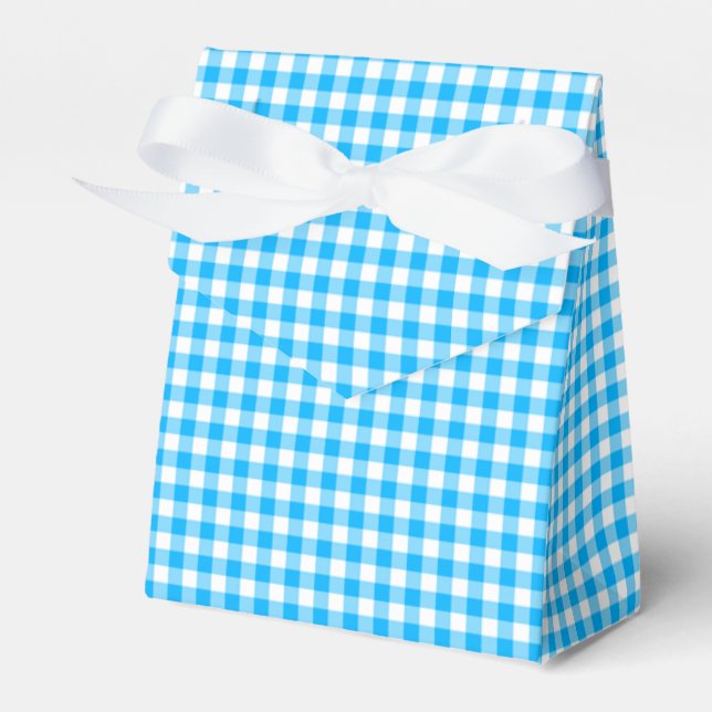 Gingham-Caribbean Blue-Favour Box, Tent Favor Box (Front Side)