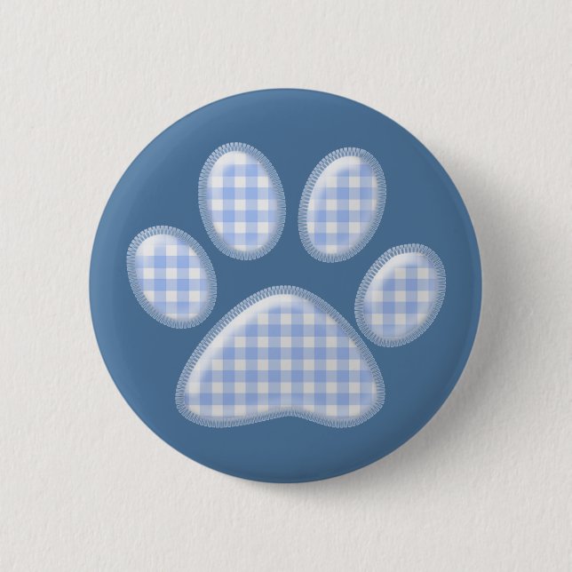 gingham cat paw - blue 2 inch round button (Front)
