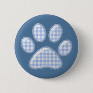 gingham cat paw - blue 2 inch round button