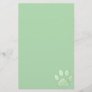 gingham cat paw - green stationery