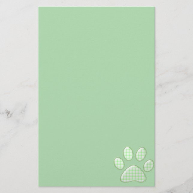 gingham cat paw - green stationery (Front)